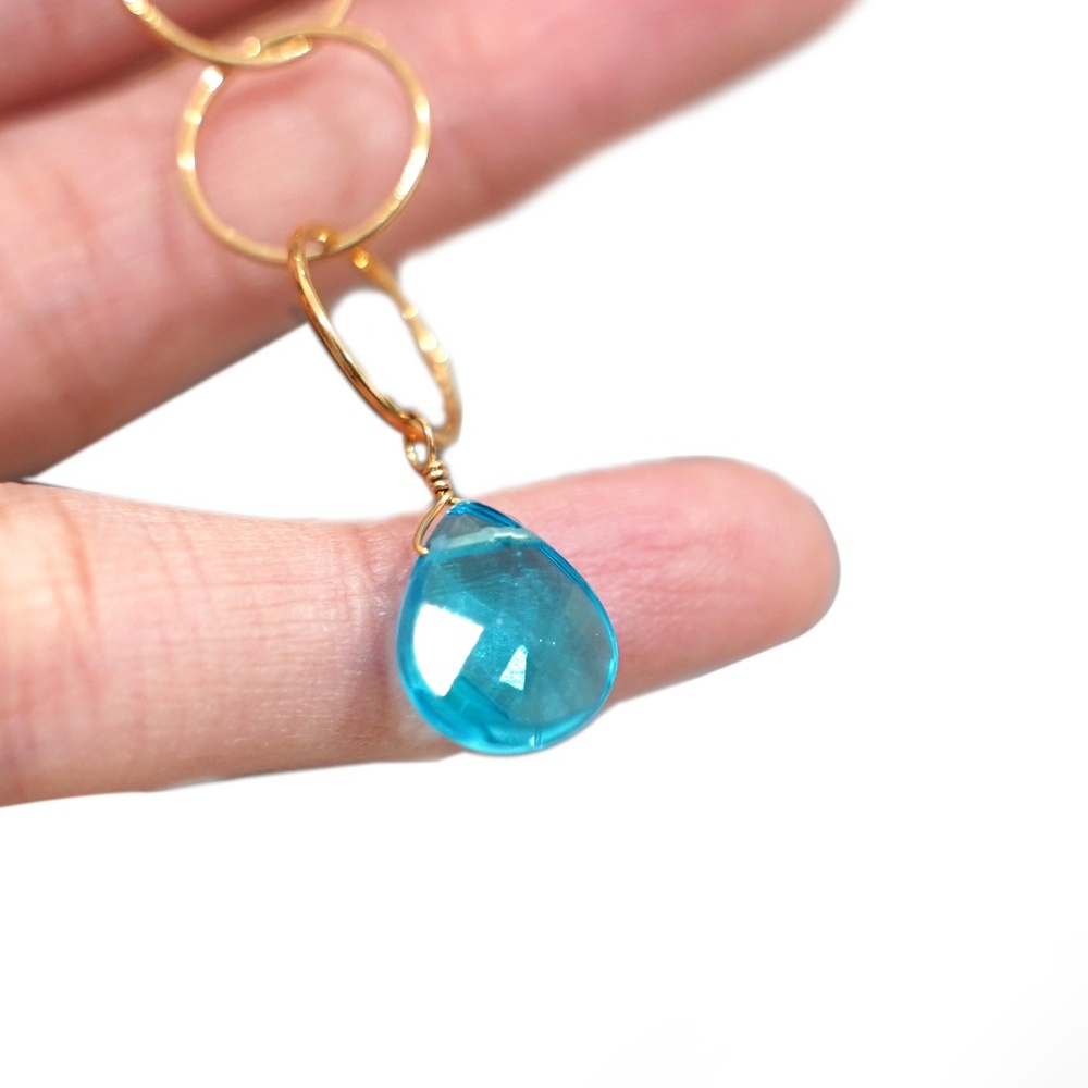 Blue Crystal Pendant Gold Plate Necklace